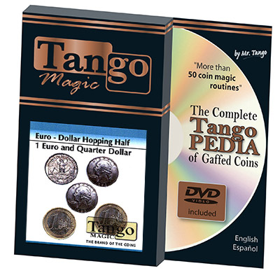 Euro-Dollar Hopping Half (1 Euro and Quarter Dollar w/DVD) by Tango Magic-Trick (ED004)