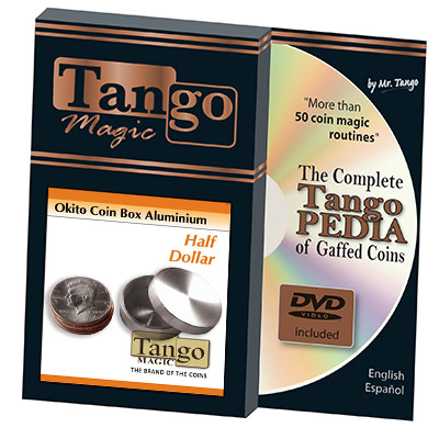 Okito Coin Box Aluminum Half Dollar (w/DVD)(A0004)by Tango - Trick